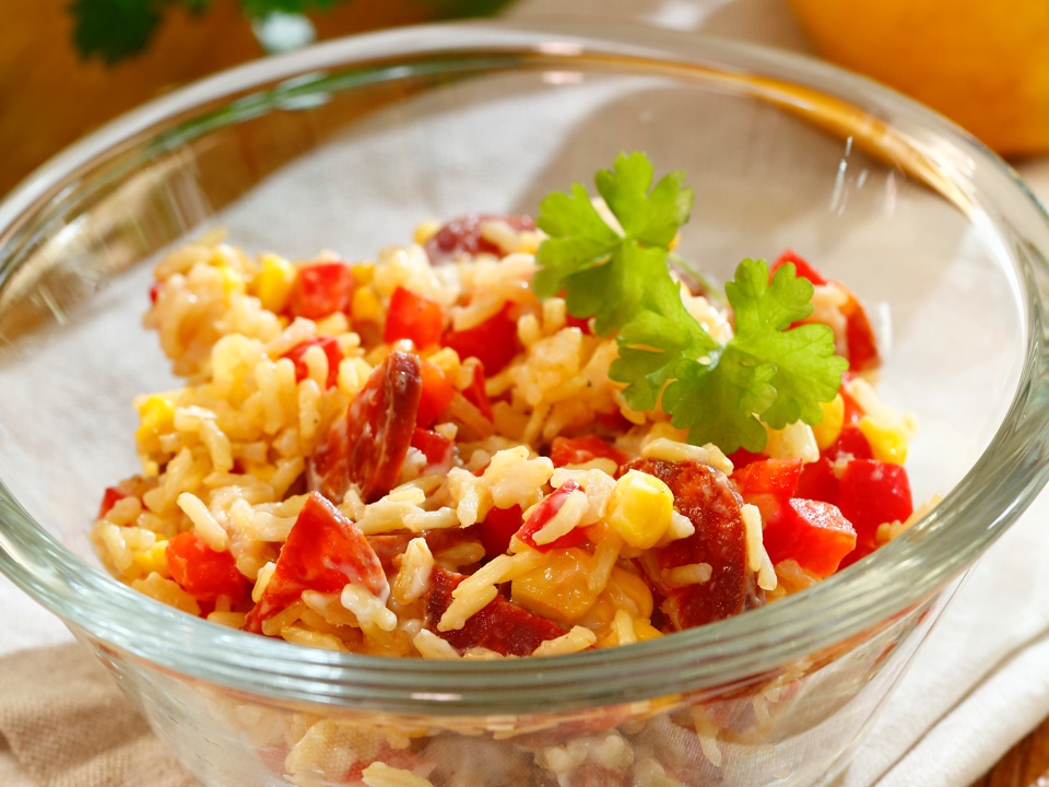 Mais-Reis-Salat mit Paprika und Chorizo – Hier leben